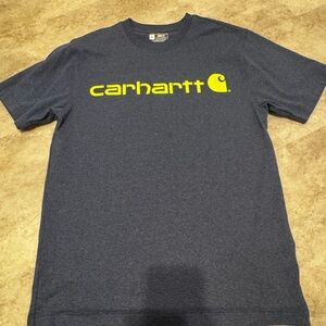 Carhartt Men's Dark Blue Tee with Yellow Logo